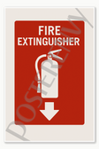 Safety and Emergency Signs Fire extinguisher locations restaurants employees kitchen Poster - 18 inch x 12 inch