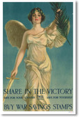 Share in the Victory - Buy War Savings Stamps - NEW Vintage WWI Reprint Poster