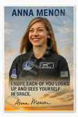 Anna Menon Mission Specialist Medical Officer SpaceX Crew Dgaron Polaris Dawn American Woman Female Astronaut Engineer Poster - 18 inch x 12 inch