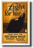 Fight For Her - Irish Canadian Rangers - Vintage WWI Reproduction Poster (vi006)