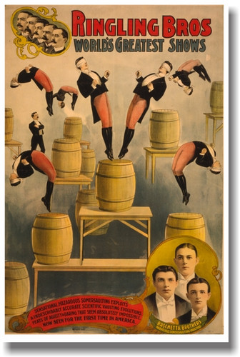 Ringling Bros - World's Greatest Shows - Vintage Reproduction Art Circus Raschetta Brothers daring blindfolded acrobats 1899 PosterEnvy Poster (vi004)
