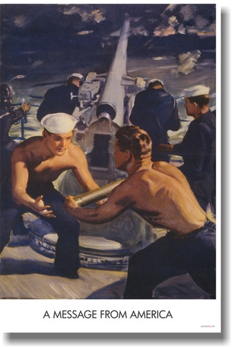 Message from America - Vintage Reprint WW2 U.S. Navy Sailor Gun Ship Poster (vi001)