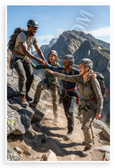 Diverse Climbers Team Supporting Each Other Mountain Trail Motivational 12x18 US Made Poster