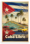 Cuba Libre Vintage Classic Cars Palm Trees Flag 12x18 US Made Poster