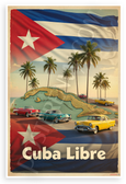 Cuba Libre Vintage Travel Poster with Classic Cars Palm Trees Flag 12x18 US Made Poster