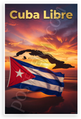 Cuba Libre Cuban Flag Sunset Island Silhouette Travel 12x18 US Made Poster