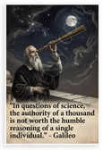 Galileo "In Questions of Science Authority of Thousand" Inspirational 12x18 US Made Poster