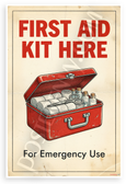 First Aid Kit Here Vintage Safety Sign 12x18 US Made Poster