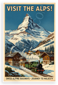 Visit the Alps Swiss Alpine Railways Journey to Majesty Vintage 12x18 US Made Poster