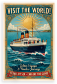 Visit the World Golden Voyages Travel by Sea Vintage 12x18 US Made Poster