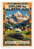 Explore the Majestic Alps Travel by Rail Vintage 12x18 US Made Poster