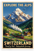 Explore the Alps Switzerland Train Travel Vintage 12x18 US Made Poster