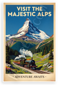 Visit the Majestic Alps Adventure Awaits Vintage Travel 12x18 US Made Poster