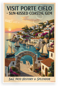 Porte Cielo Sun-Kissed Coastal Gem Vintage Travel 12x18 US Made Poster