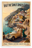 Sunlit Amalfi Coast Vintage Travel Poster 12x18 US Made Poster
