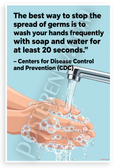 CDC 'Wash Your Hands Frequently' Hand Washing Reminder 12x18 US Made Poster