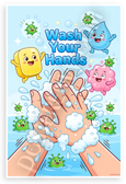 Wash Your Hands Cartoon Hands Soap Germs Educational 12x18 US Made Poster