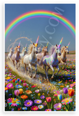 Playful Unicorns Galloping Rainbow Meadow Flowers Sparkles Fantasy 12x18 US Made Poster