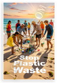 Stop Plastic Waste Beach Cleanup Volunteers Inspirational 12x18 US Made Poster