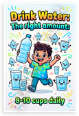 Drink Water 8-10 Cups Daily Hydration Educational 12x18 US Made Poster