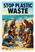Stop Plastic Waste Beach Cleanup Volunteers WPA Style 12x18 US Made Poster