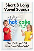 Short & Long Vowel Sounds Educational Kids Phonics 12x18 US Made Poster