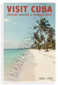 Visit Cuba Pristine Beaches Tropical Bliss Vintage 12x18 US Made Poster
