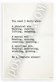 "You Need 3 Daily Wins" Physical Mental Spiritual Motivational 12x18 US Made Poster