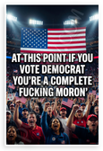 At This Point If You Vote Democrat You're a Complete Fucking Moron Rally 12x18 US Made Poster