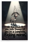 "At This Point If You Vote Democrat You're a Complete Fucking Moron" Donkey Dunce Cap Satirical 12x18 US Made Poster