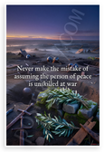 "Never Make the Mistake of Assuming the Person of Peace is Unskilled at War" Motivational 12x18 US Made Poster
