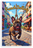 French Bulldog Paris Street Eiffel Tower Vintage Travel 12x18 US Made Poster