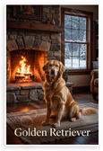 Golden Retriever by Cozy Fireplace Winter Snowfall 12x18 US Made Poster
