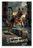German Shepherd Leaping Urban Street Action Dog 12x18 US Made Poster