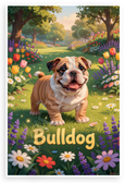 Adorable English Bulldog in Flower Garden Park Whimsical 12x18 US Made Poster