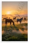 Horses in Misty Pasture at Sunset Nature Wildlife 12x18 US Made Poster