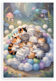 Adorable Kittens Sleeping in Fluffy Pile Whimsical Illustration 12x18 US Made Poster