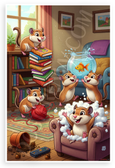 Playful Gerbils Mischievous Activities Cartoon 12x18 US Made Poster