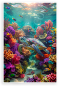 Sea Turtle Swimming Colorful Coral Reef Ocean Wildlife 12x18 US Made Poster