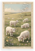 Cute Lambs Grazing Pastoral Field Vintage Illustration 12x18 US Made Poster