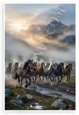Wild Stallions Running Misty Mountain Valley Nature Wildlife 12x18 US Made Poster