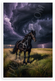 Black Horse in Dramatic Storm Clouds Pasture Resilience 12x18 US Made Poster
