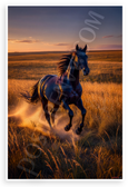 Graceful Black Horse Running Golden Pasture Dusk Wildlife 12x18 US Made Poster