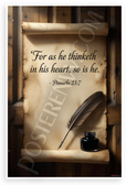 Proverbs 23:7 "For as He Thinketh in His Heart, So Is He" Inspirational 12x18 US Made Poster