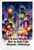 Alexander Solzhenitsyn "Where a Mans Thoughts Are There His Heart Is Too" Watercolor City Skyline 12x18 US Made Poster