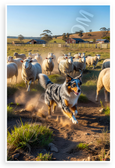 Australian Shepherd Herding Sheep Farm Ranch Wildlife 12x18 US Made Poster