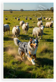 Australian Shepherd Herding Sheep in Green Pasture Wildlife 12x18 US Made Poster
