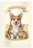 Pembroke Welsh Corgi Bunny Friendship Vintage Illustration 12x18 US Made Poster