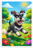 Playful Miniature Schnauzer Running Sunny Park Cartoon 12x18 US Made Poster