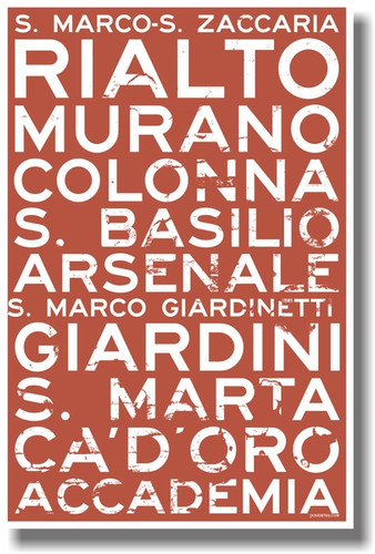 Venice water bus stop names Rialto Murano - Italian Travel Sign PosterEnvy Poster
